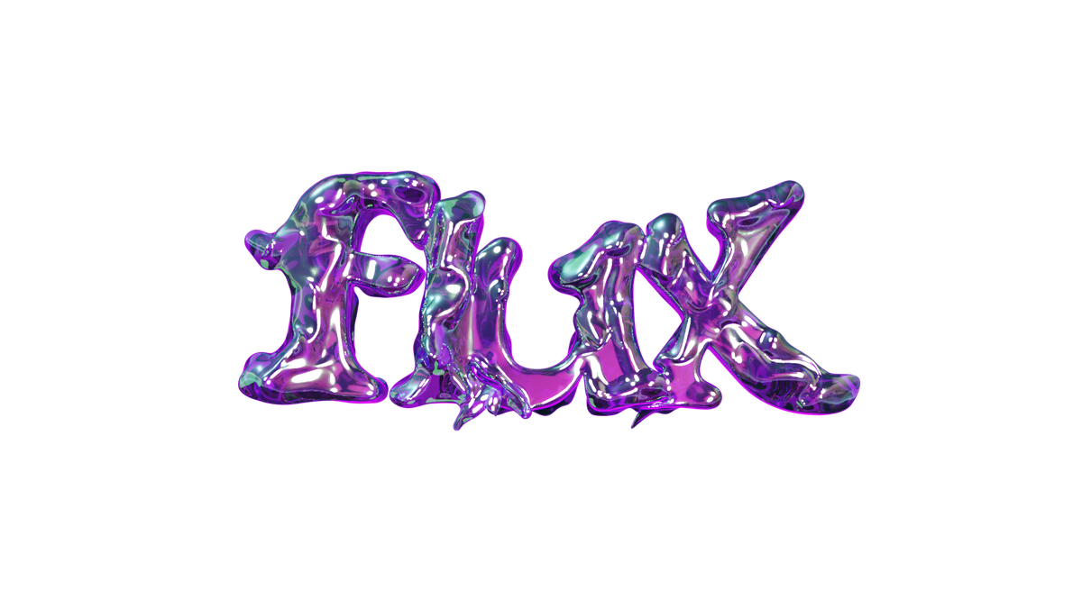 the flux wordmark in glossy purple chrome
